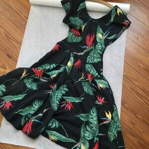 Vintage 80s 100% Cotton Cap Sleeves ALine Midi Dress | Birds of Paradise